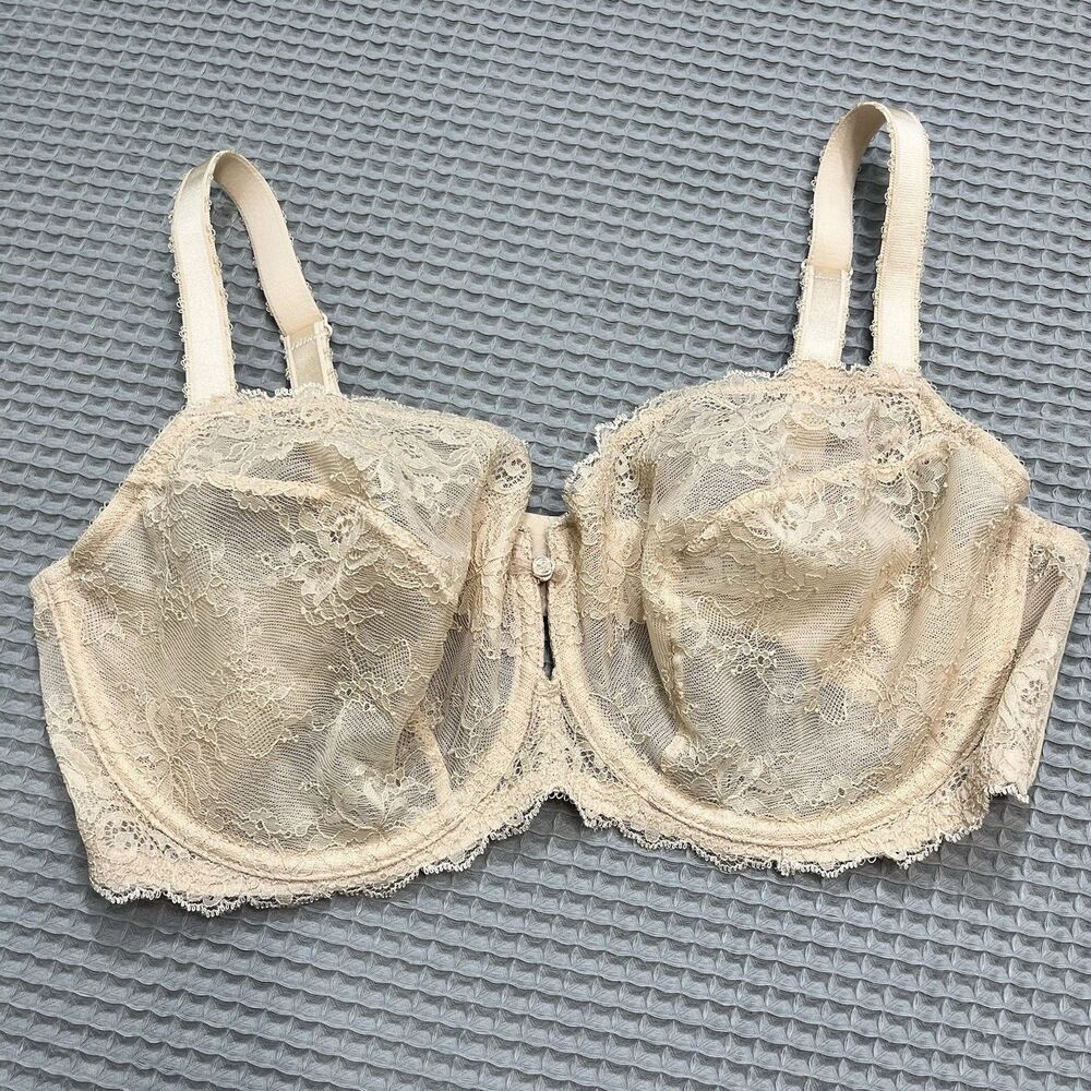 Wacoal 851155 Sheer Lace Underwire Bra 40DD Beige Seduction Demi Elegant Romanti